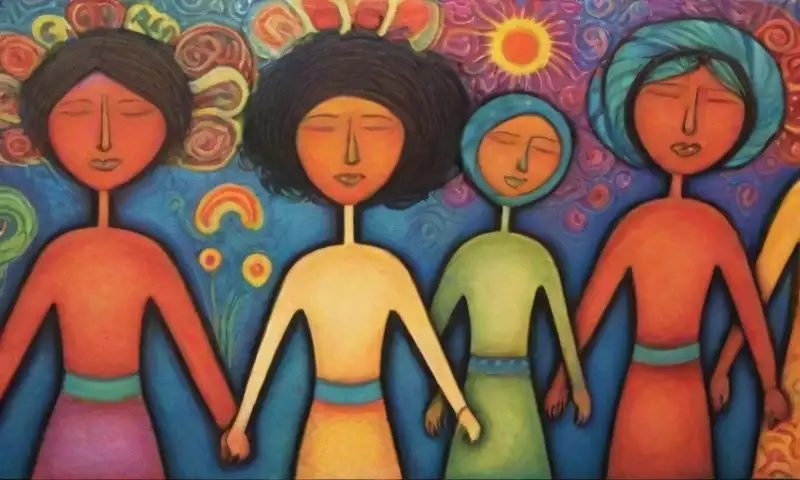 Colores vibrantes y figuras diversas se unen en una composición armoniosa que celebra la unidad y la diversidad